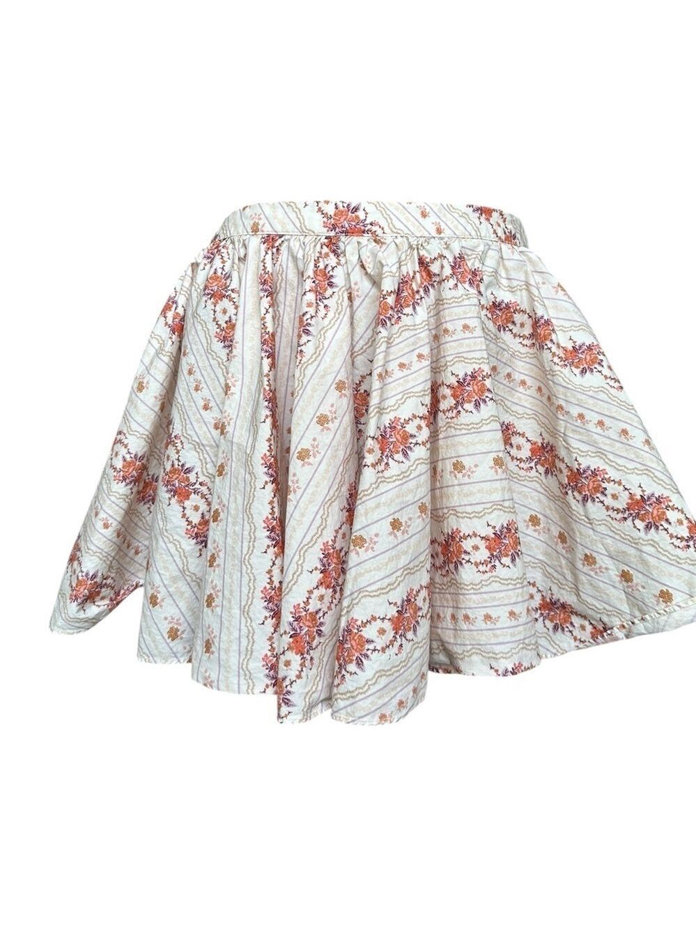 Free People Gaia Printed Mini Skirt Floral Cream Skirt Cotton Size M Festival - Picture 3 of 9